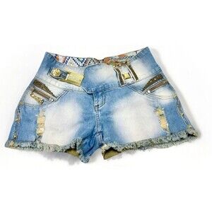 Pit Bull Jeans Brazil Butt lift Shorts Y2K Sz S Gold Stud Distressed padded